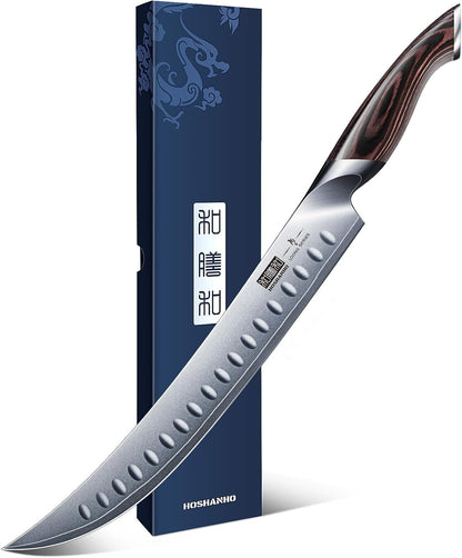 Carving Slicing Knife, 10 Inch Japanese High Carbon Steel Brisket Knife with Ergonomic Pakkawood Handle