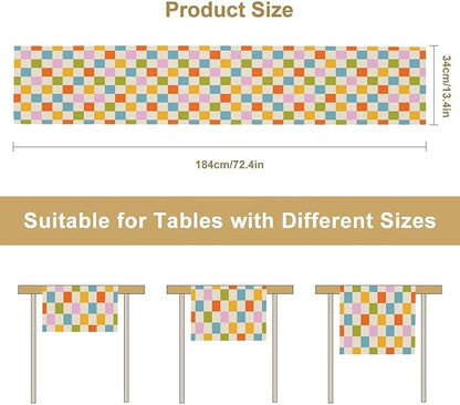 Retro Checkered Table Runner, 60s 70s Summer Seasonal Table Runners for Kitchen Dining Indoor Outdoor Holiday Home Wedding Party 13x108in
