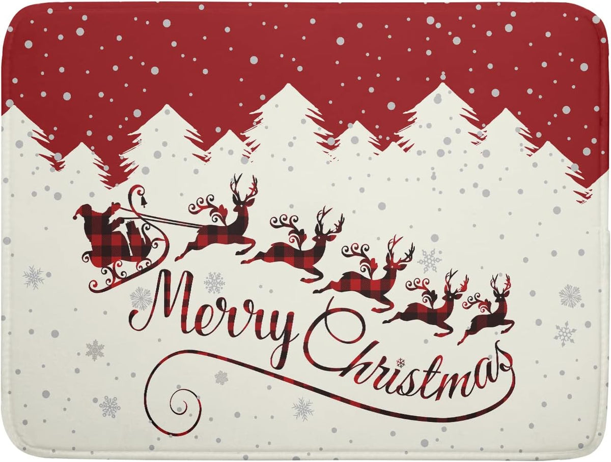 Christmas Moose Dish Drying Mat 16x18 Inch Cute Christmas Elk Drying Mat for Kitchen Counter Xmas Winter Santa Claus Absorbent Reversible Microfiber