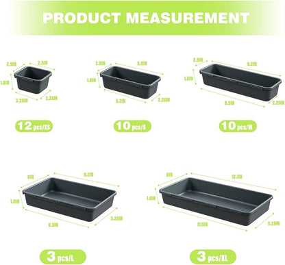 BYCY 38PCS Interlocking Desk Drawer Organizer Tray Divider Set, Plastic Black Desk Organizer Separator, Office Drawer Dividers Storage Bins for Office Bathroom Kitchen (38pcs 5Size)