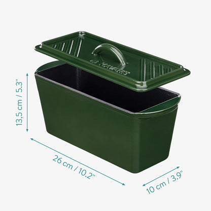 Navaris Bread Loaf Pan with Lid - Cast Iron Bread Baking Dish for Bulge Top or Flat Top Breads Meat Veg Meatloaf - Baking Tin 13-3/8" x 5-1/8" x 5-1/8" - Green