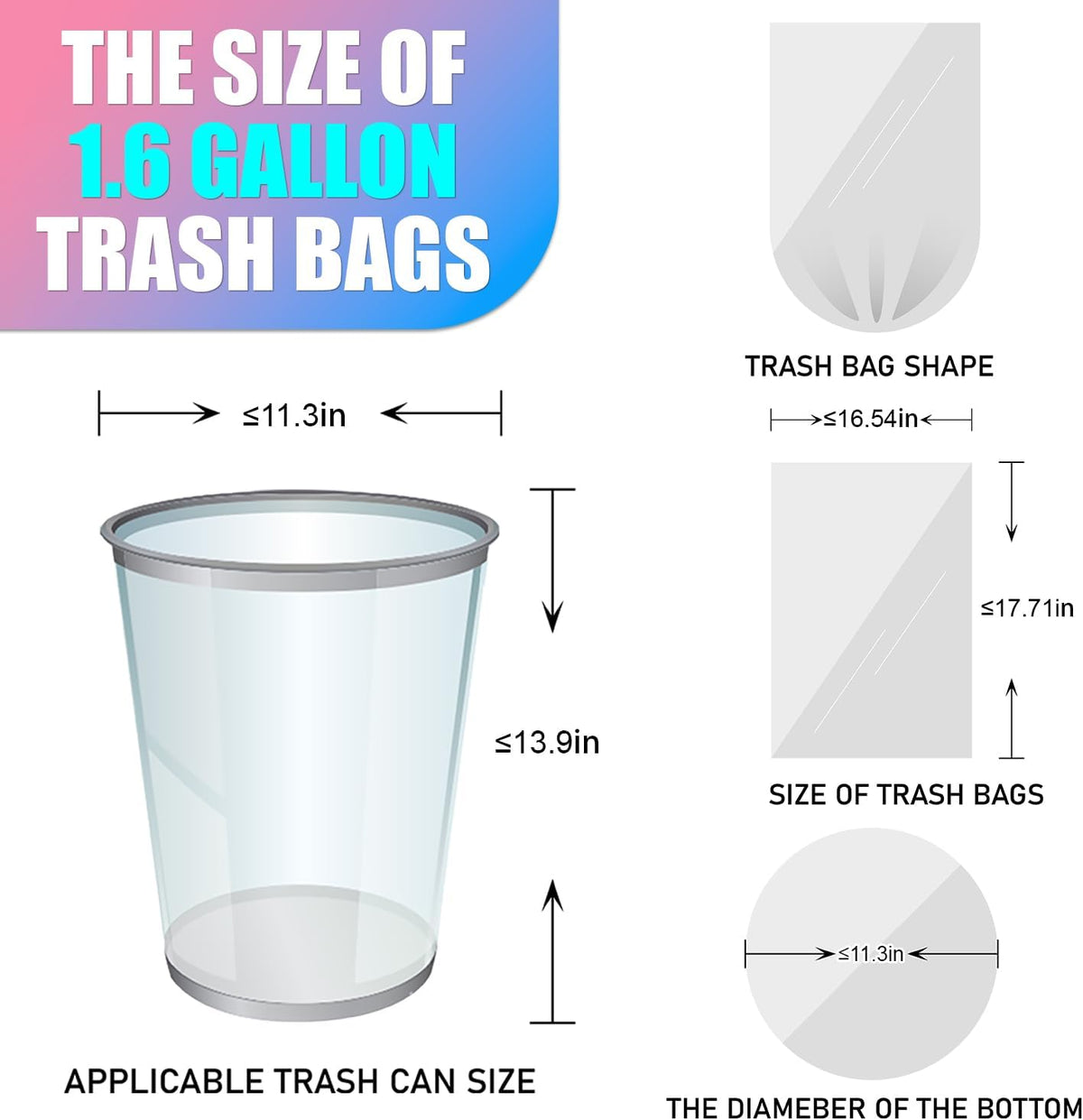300 Count 1.6 Gallon Mini Trash Bags - 6 Liter Colored Small Garbage Bags Unscented Mini Can Liners Leakproof & Tear Resistant for Bathroom Office Dorm Car