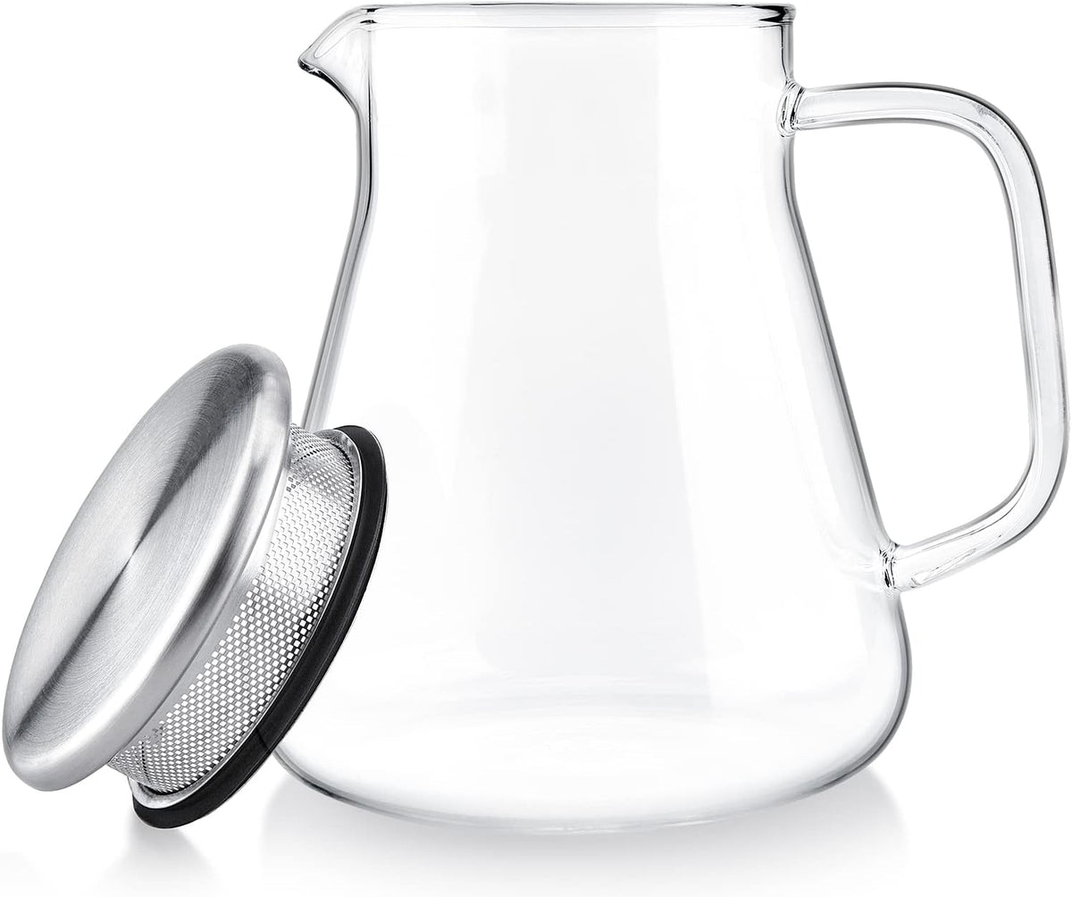 Teabloom One-Touch Tea Maker, 2-in-1 Teapot and Kettle with Stainless Steel Filter Lid for Loose Tea – Stain-free Borosilicate Glass Teapot (27 Oz)