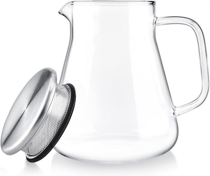 Teabloom One-Touch Tea Maker, 2-in-1 Teapot and Kettle with Stainless Steel Filter Lid for Loose Tea – Stain-free Borosilicate Glass Teapot (27 Oz)
