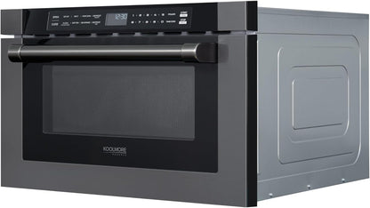 KoolMore Reserve 24 in. 1.2 cu. ft. Microwave Drawer with Electric Door Opening, 10 Power Levels, Sensor Cooking, Melt, Defrost, Bake, Roast, Broil, 1500 Watts, UL Certified in Black Stainless-Steel
