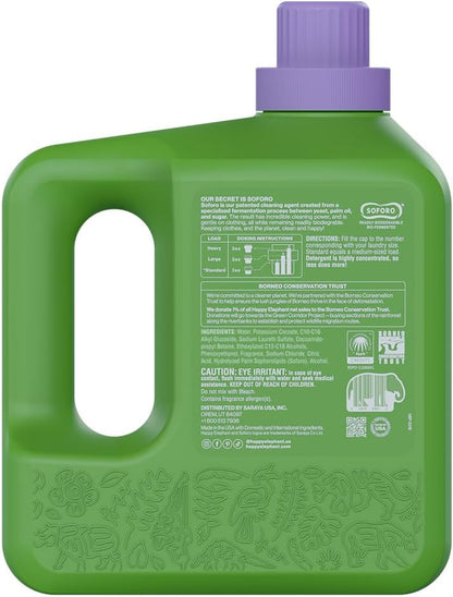Happy Elephant Laundry Detergent, White Tea & Fig Scent, Ultra Concentrated Washing Machine Laundry Soap, Plant Based, Stain Remover, Gentle on Sensitive Skin, HE Compatible, 64 Loads, 64 Fl Oz