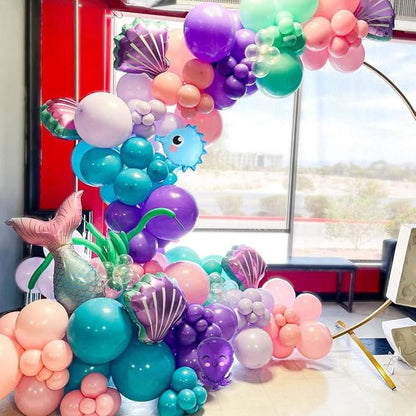 Mermaid Balloon Garland Kit, 125pcs Under The Sea Balloons Mermaid Tail Arch Party Supplies with Seahorse Octopus Ocean Animals Balloons for Birthday Party Baby Shower Decorations
