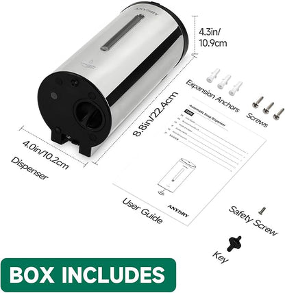 anydry Touchless Automatic Liquid Soap Dispense Wall Mount 25oz Large Capacity Stainless Steel for Commercial (Polished)