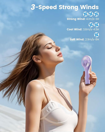Edvision Portable Mini Fan - Powerful Personal Handheld Fan with 3 Speeds, Cute and Small, USB Rechargeable for Travel/Lash/Makeup/Outdoor/Home,Purple