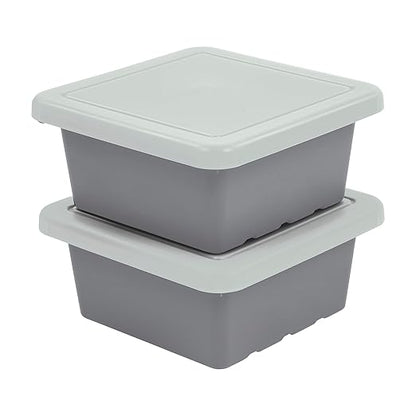 ECR4Kids Stackable Square Bins with Non-Snap Lids, Multipurpose Organization, Grey, 2-Pack