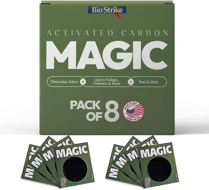 BioStrike Odor Magic - Activated Charcoal Odor Absorber Pads - Kitchen Odor Remover - Easy Peel & Stick Design - All Natural Filters for Trash Cans, Fridges & Small Spaces - Made in USA (8 Pack)
