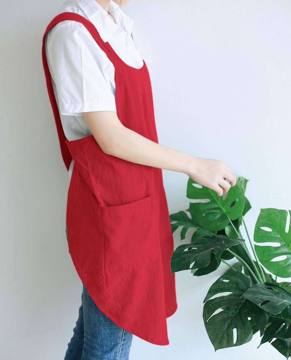 NEWGEM Japanese Linen Cross Back Cooking Aprons for Women Men with Pockets Cute for Baking Kitchen