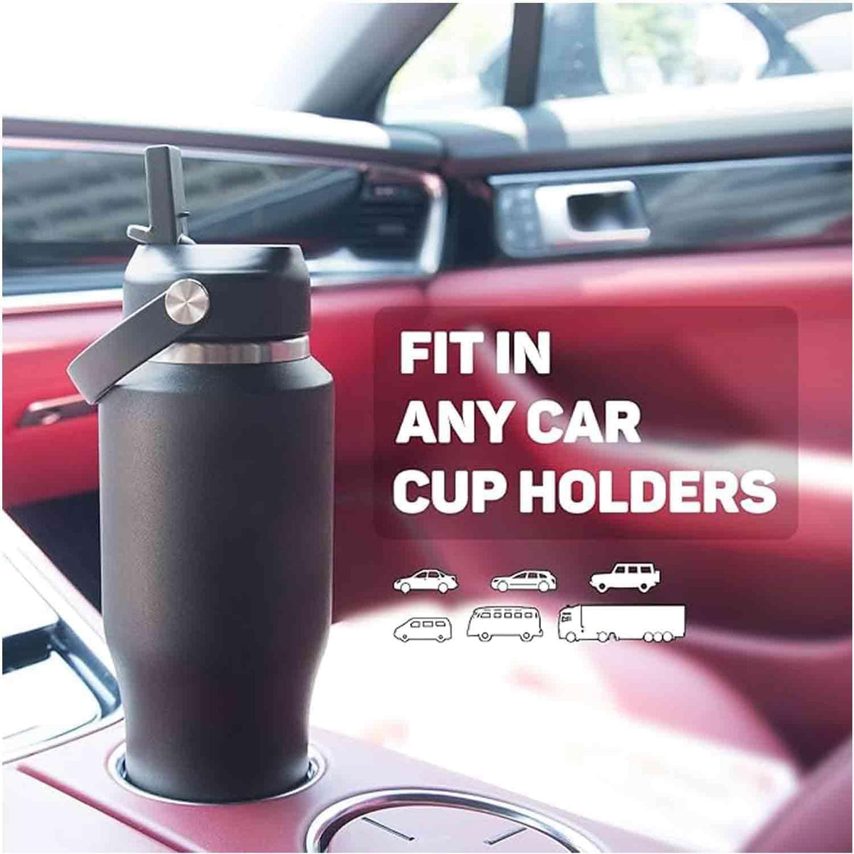 40oz Black Water Bottle Stainless Steel, Keep Cold 24H&Hot 12H, Water Bottle with Straw&Spout Lids, Insulated Water Bottle Double Wall Vacuum