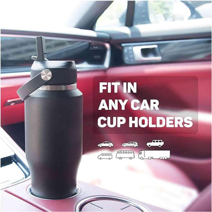 40oz Black Water Bottle Stainless Steel, Keep Cold 24H&Hot 12H, Water Bottle with Straw&Spout Lids, Insulated Water Bottle Double Wall Vacuum