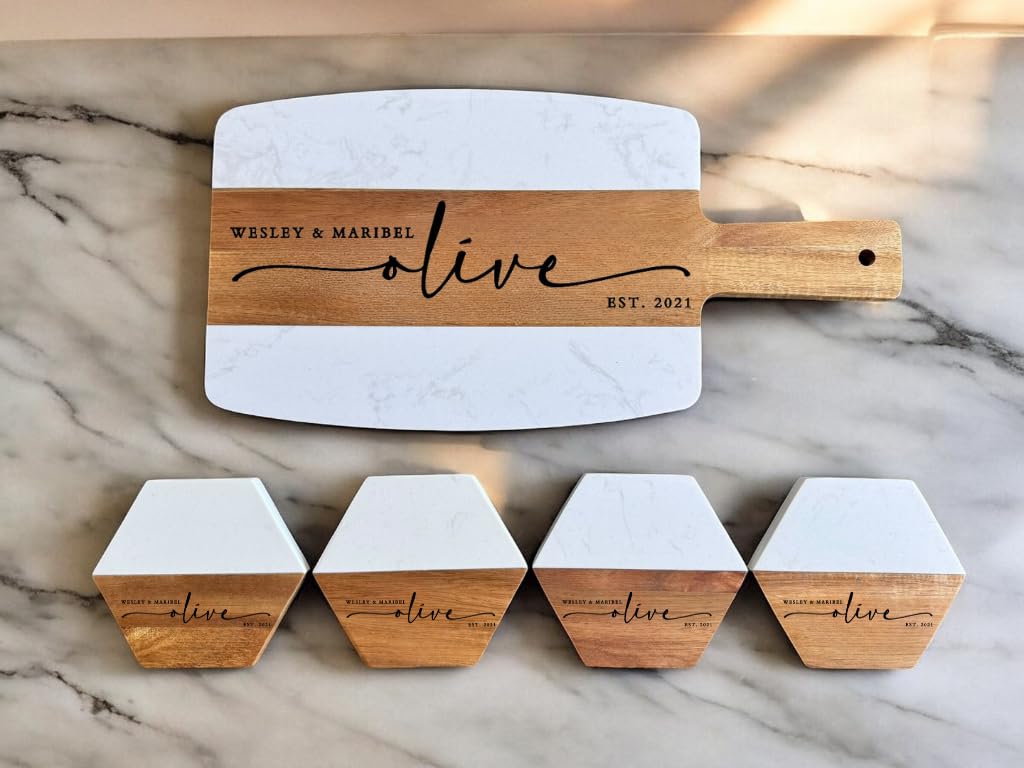 Personalized Marble and Wood Cutting Board Custom Cutting Board Charcuterie Board Christmas Anniversary Wedding Gift Bridal Shower Gift Engagement