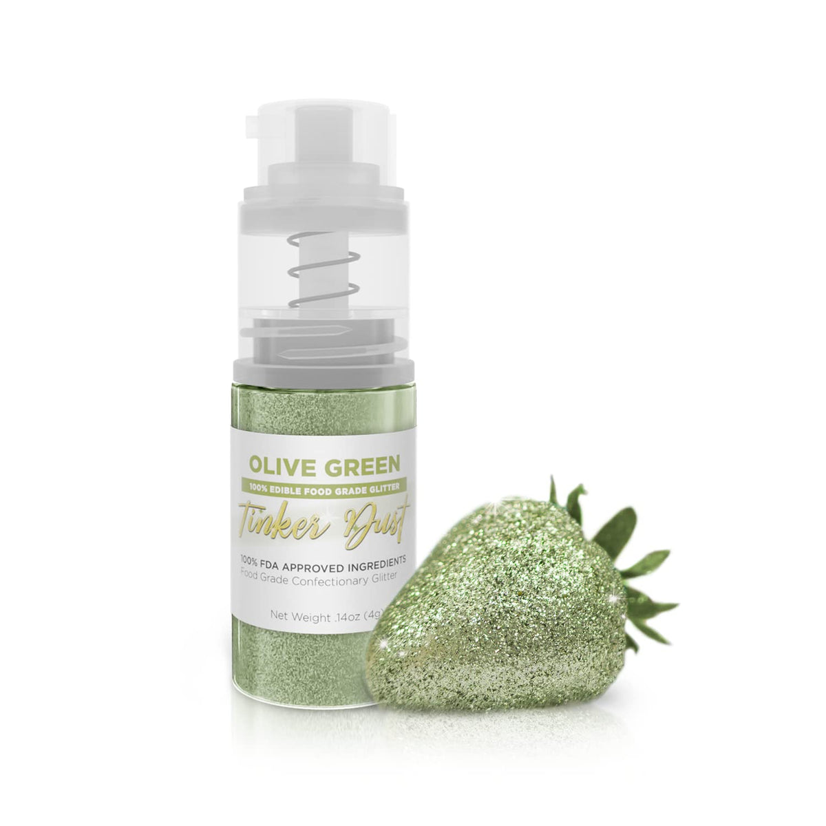 Bakell - Olive Green Tinker Dust (4g, 1x Mini Spray Pump) Edible Glitter for Food, Desserts, and Beverages!
