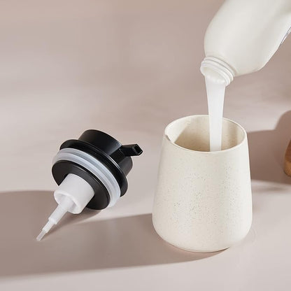 12Oz Foaming Soap Dispenser - Ceramic Foam Hand Soap Dispenser with Easy-to-Press Black Pump, Reusable and Refillable Lotion Dish Soap Dispensers for Bathroom & Kitchen, Speckled Matte Beige