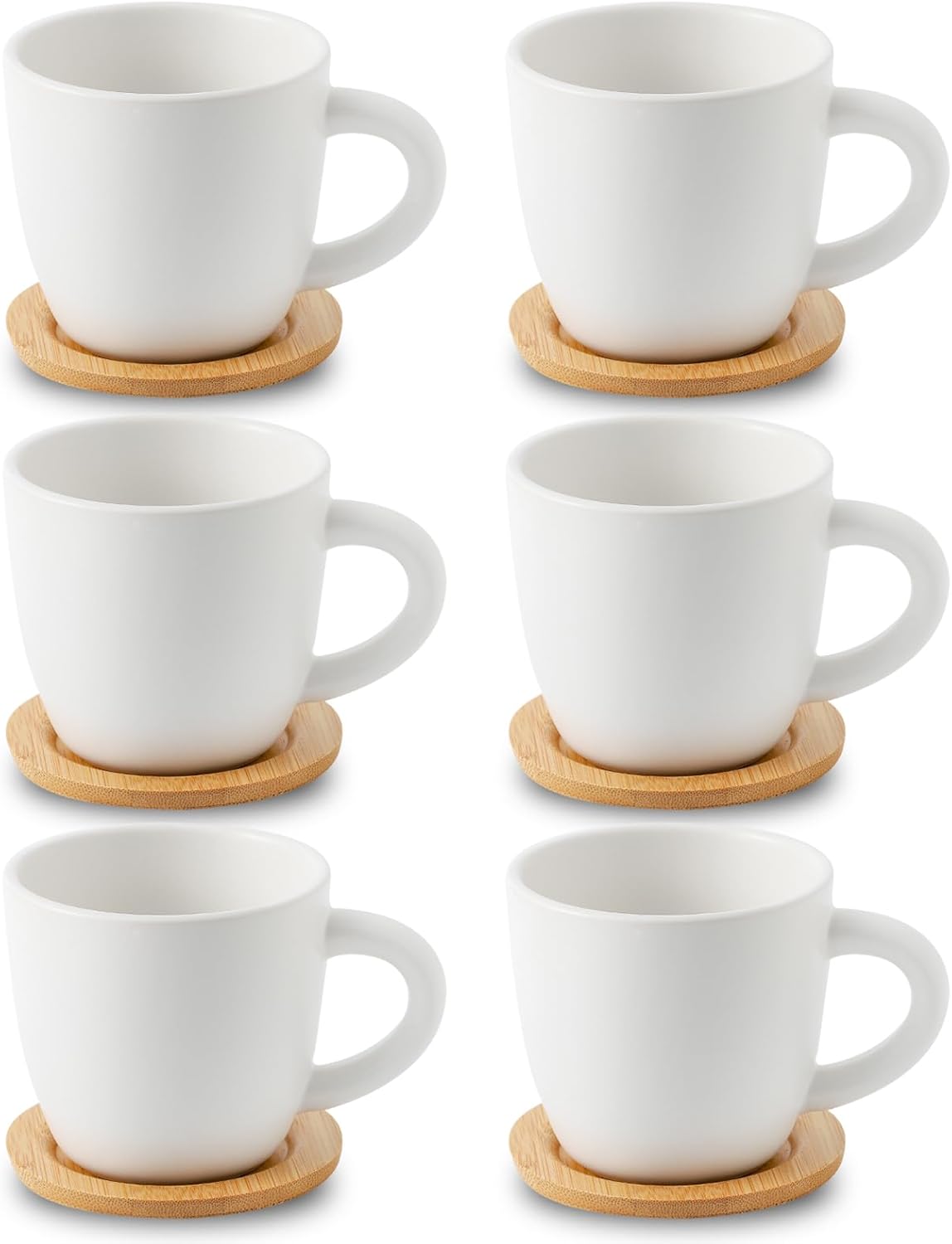 Hasense 8 oz Cappuccino Cups with Saucers set of 6, Porcelain Coffee Mugs Latte Mugs with Handle Perfect for Double Shot, Americano, Milk and Tea