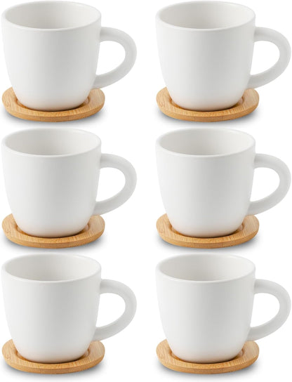 Hasense 8 oz Cappuccino Cups with Saucers set of 6, Porcelain Coffee Mugs Latte Mugs with Handle Perfect for Double Shot, Americano, Milk and Tea