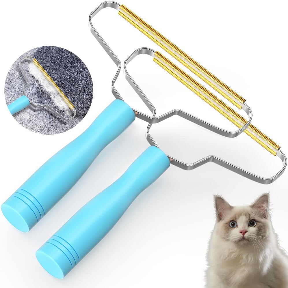 Pet Hair Removal Tool,Cleaner Pro Pet Hair Remover,Fabric Shaver by BSIWWO,Pet Hair Remover for Couch,Lint Shaver,Carpet Rake,Dog Hair Remover and Cat Hair Remover(2pack-Blue)