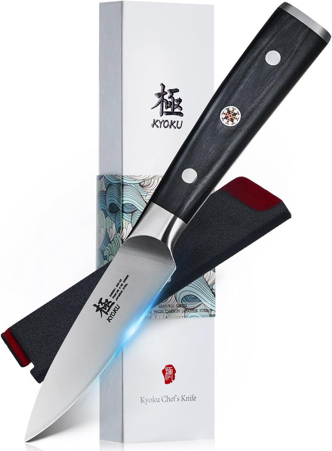 Kyoku 3.5" Paring Knife, Samurai Series Peeling Knife with Pakkawood Handle, Japanese High Carbon Steel Sharp Knife