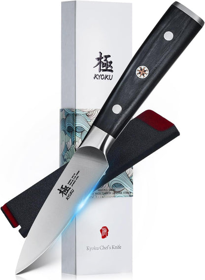 Kyoku 3.5" Paring Knife, Samurai Series Peeling Knife with Pakkawood Handle, Japanese High Carbon Steel Sharp Knife
