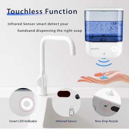Automatic Soap Dispenser Wall Mount, Touchless Soap Dispenser 1000ml/34oz Battery Operated Hand Free Hand Sanitizer Dispenser for Bathroom Kitchen Hotel Offices Plastic, No Drill, White