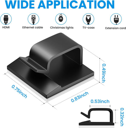 100 PCS Adhesive Cable Clips Black (50 Small & 50 Large), Cable Management Under Desk, Cable Wall Clip, Wire Clips for Cords of Car Dash Cam, HDMI, Extension Cord, TV PC Phone USB Ethernet Coax