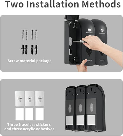 Shampoo Conditioner Body Wash Dispenser, Wall-Mounted Bathroom Soap Dispenser Set of 3 (Black), Refillable Shower Soap Shampoo Dispenser for Bathroom,Kitchen,Hotel and Airbnb