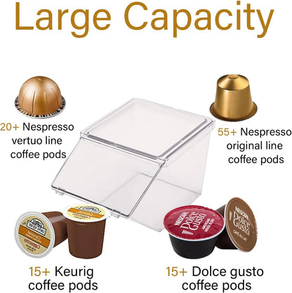 Stackable Tea-Bag Holder Organizer - Box Storage Organizer, Clear Coffee and Tea Organizer for Counter Tops, Kitchen Cabinets, Pantry, 2 Pack