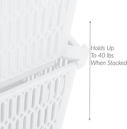 Simplify 4Pk Large Slide 2 Stack It Tote Basket | Storage & Organization | Open Bins with Stackable Capability | Bathroom | Crafts | Pantry | Playroom | Office | White (KIT-25930-WHITE-4PK)