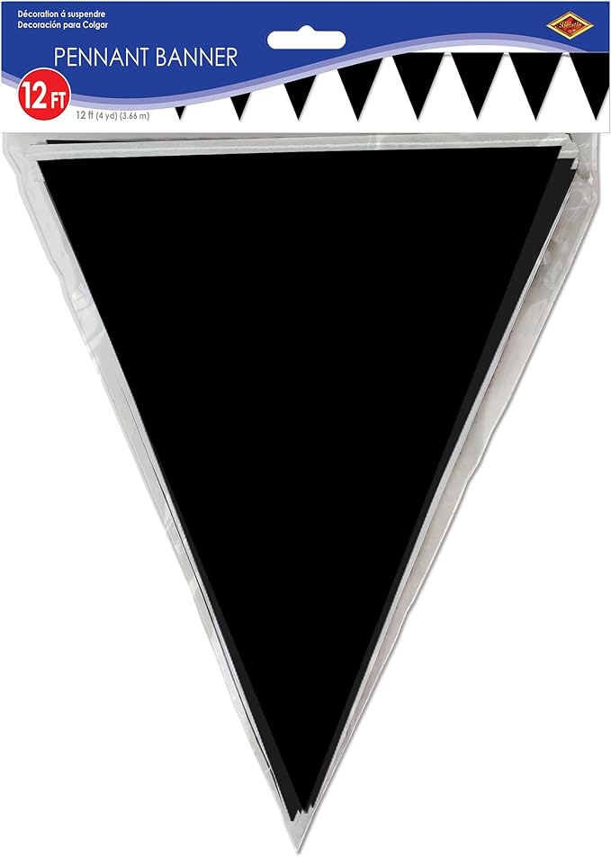 Beistle Black Indoor/Outdoor Pennant Banner, Sports Party and Birthday Wall Decoration, 11-Inch by 12-Feet