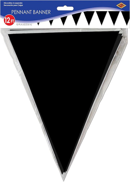 Beistle Black Indoor/Outdoor Pennant Banner, Sports Party and Birthday Wall Decoration, 11-Inch by 12-Feet