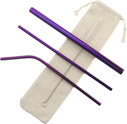Gugrida Metal Straws Stainless Steel Straws 8.5" Drinking Straws Reusable 3 Set - Ultra Long Muti Color-Cleaning Brush for 20/30 Oz for Trail