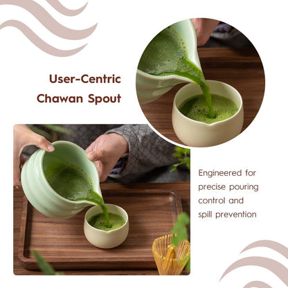 7 Pcs Matcha Set - Ceramic Bowl, Bamboo Whisk with Holder, Sifter, Schima Spoon, Spoon Rest and Tea Towel