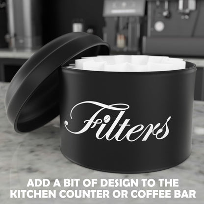 Black Basket Coffee Filter Holder With Lid - Round Container for Counter Storage - Rustic Farmhouse Bar Accessories Decor