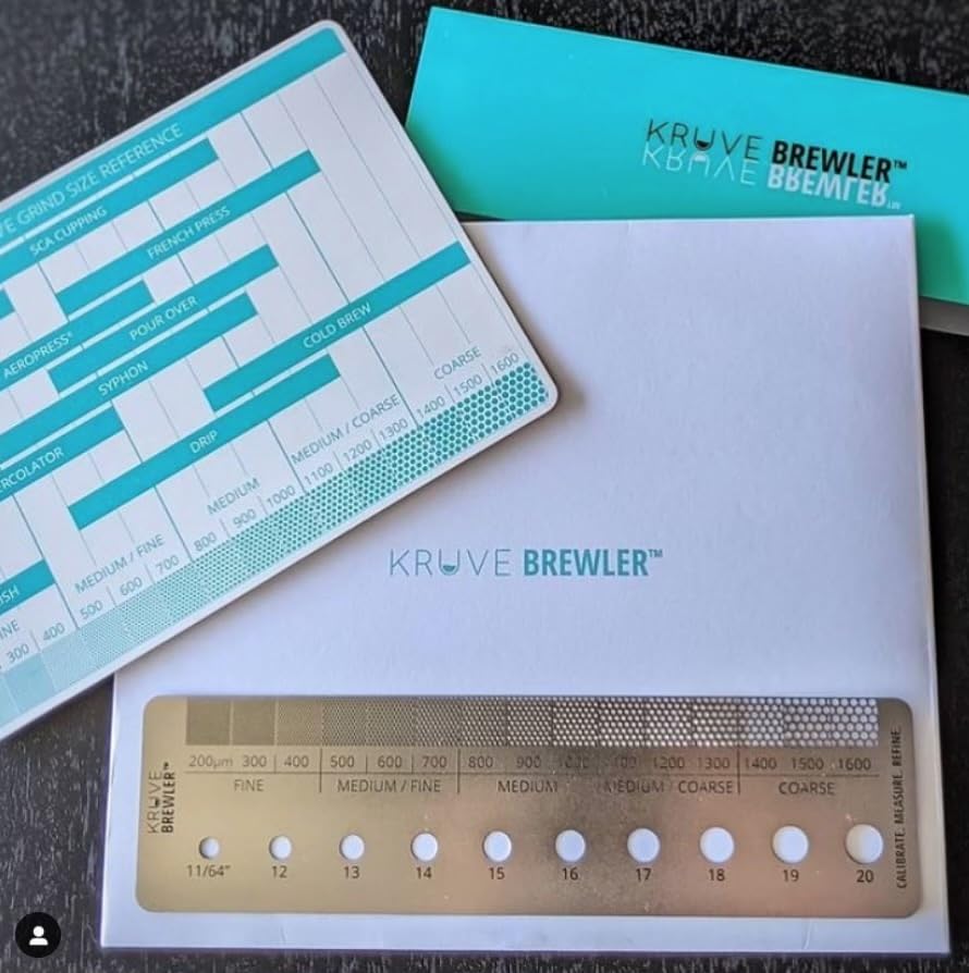KRUVE Brewler Coffee Grind Ruler - Stainless Steel Coffee Bar Accessories for Home, Coffee Grind Size 200-1600 Microns, Green Bean Grading 11/64-20/64, 5.9 Inch Ruler, Conversion Chart, Magnetic Guide