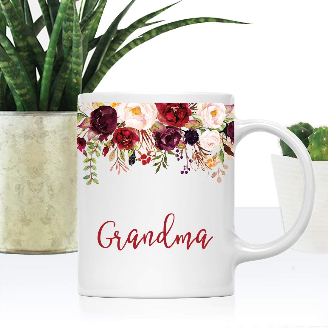 Andaz Press 11oz. Mother's Day Ceramic Coffee Tea Mug Gift, Fall Autumn Marsala Burgundy Flowers Roses Florals, Grandma, 1-Pack, Includes Gift Box, Birthday Christmas Gift Ideas