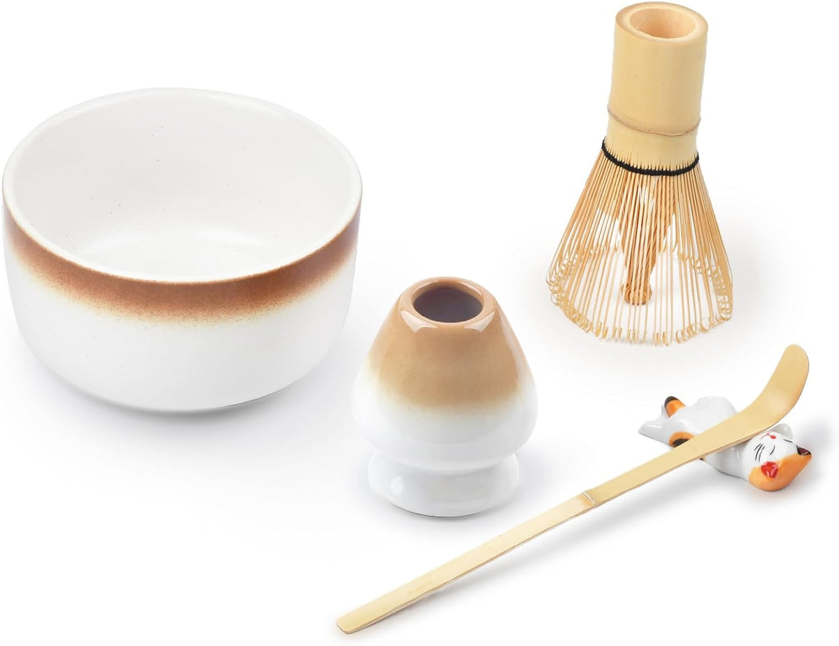 Matcha Tea Set, Matcha Accessories, Matcha Whisk Set Included Matcha Bowl, Bamboo Matcha Whisk, Scoop, Matcha Whisk Holder, Spoon Stand, Japanese Matcha Set for Beginners, Mocha
