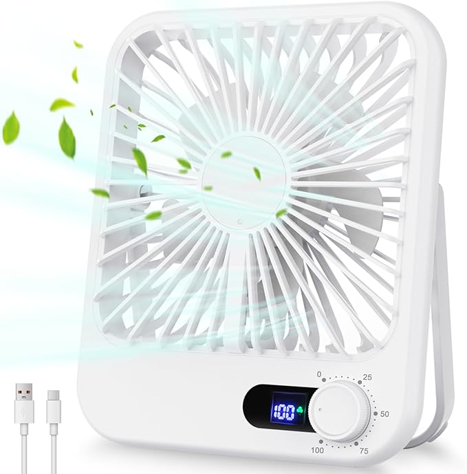 Travel Fan for Sleeping, 6.8" Small Portable Fan Rechargeable Battery Powered, 100 Speeds Personal Mini Desk Fan for Office Bedroom, Cruise Ship Beach Vocation Travel Essentials, White
