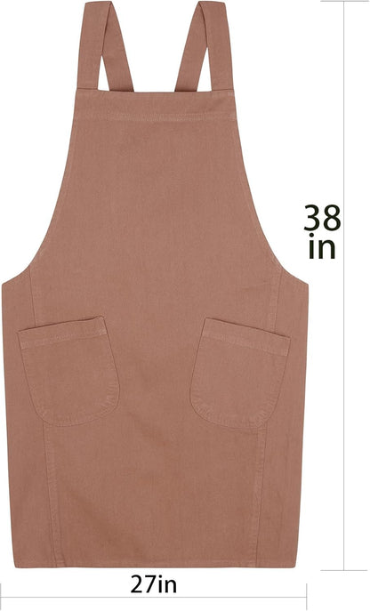 Soft Cotton Linen Apron for Women - Non-tie Cross Back Apron with Pockets, Great for Florist and Kitchen