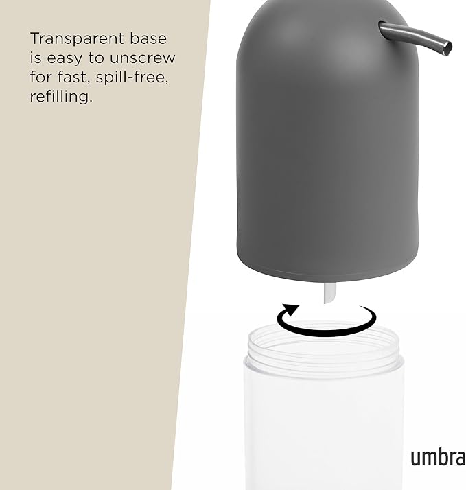 Umbra Touch Soap Dispenser Pump 13 oz (384 ml) Capacity for Liquid Soap or Hand Sanitizer, Easy to Refill, Grey