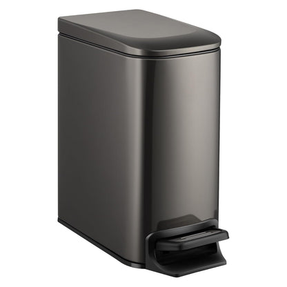 TIPGO Slim Bathroom Trash Can with Lid Soft Close, 6 Liter / 1.6 Gallon Stainless Steel Garbage Can with Removable Inner Bucket, Step Pedal, Small Trash Cans for Bedroom, Office, Kitchen (Black Gold)