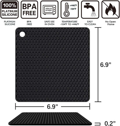 Silicone Trivet Mats Hot Mat - Hot Pads Robust Non Slip Coasters Heat Resistant Mats (Black)