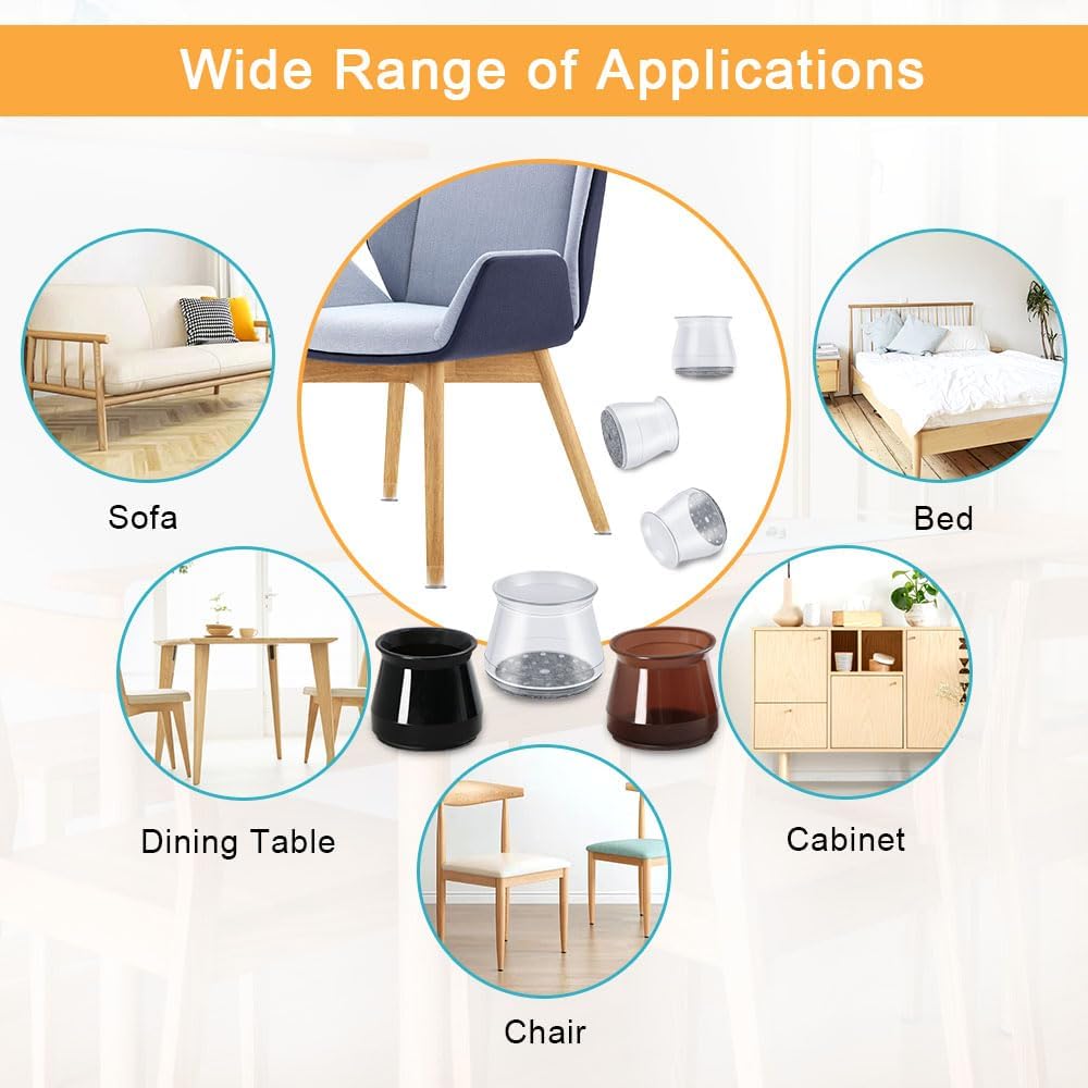 32 Pcs Chair Leg Protectors for Hardwood Floors, Silicone Felt Furniture Leg Cover Pad for Protecting Floors from Scratches and Noise, Smooth Moving, Small(Fit Round Diameter：5/16" to 1-5/16")