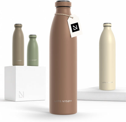 LARS NYSØM Stainless Steel Insulated Water Bottle 12oz 17oz 25oz 34oz 51oz | Insulated Thermo Flask for Hot and Cold Beverages | Leakproof Drinking Bottle (Mocha Brown, 33.9 oz)