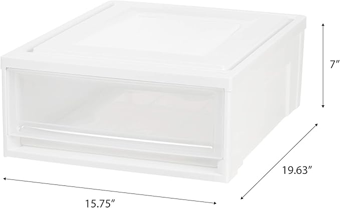 IRIS USA 22 Qt Under Bed Storage Drawer, Stackable Plastic Organizer Bin, Smooth-Glide Sliding Drawer, 4 Pack, White