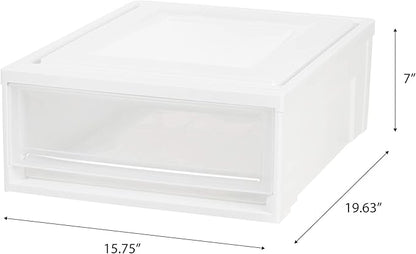 IRIS USA 22 Qt Under Bed Storage Drawer, Stackable Plastic Organizer Bin, Smooth-Glide Sliding Drawer, 4 Pack, White