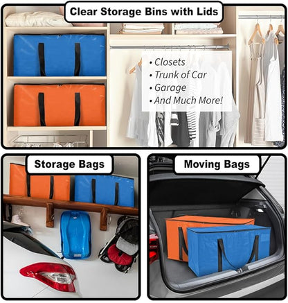 ClearSpace Oversized Moving Bags or Storage Bag – Large Moving Boxes with Backpack Straps, Zippers & Handles – Heavy-Duty Packing Bags for Moving, College Dorm, Christmas Decorations, 8 Pack