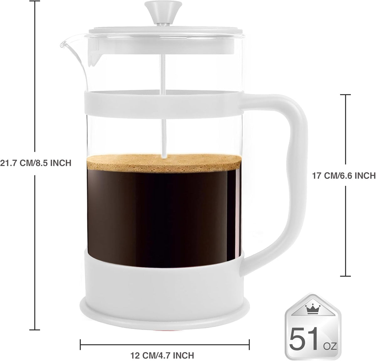 Utopia Kitchen 12 Ounce 0.35 Liter French Press Coffee Maker, Tea Maker, Travel Coffee Presses, Heat Resistant Thickened Borosilicate Coffee Pot for Camping Travel Gifts, White Pack of 1